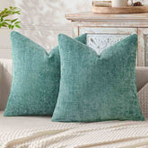 Soft Farmhouse Chenille Throw Pillows Covers Aqua Green 20x20-inch